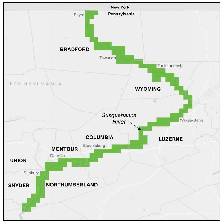 This map shows the areas along the river with new flood maps. 