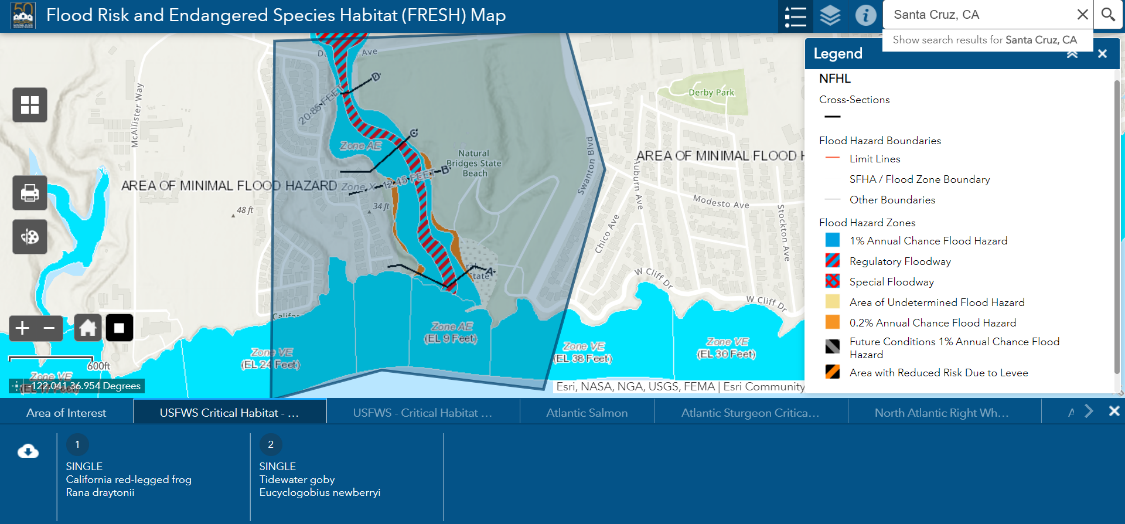 Sample graphic from the Flood Risk and Endangered Species Habitat (FRESH) web-based mapping tool