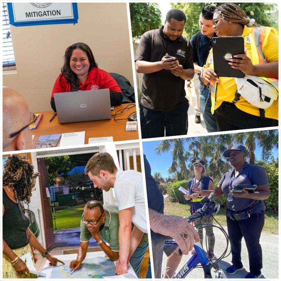 Photo collage featuring FEMA employees working in the field