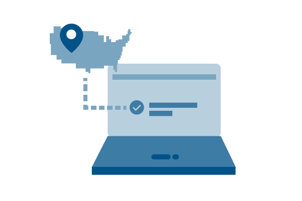 illustration of a laptop with dots coming out on the left into a map of the united states