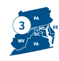 Illustration of the outline of FEMA's Region 3