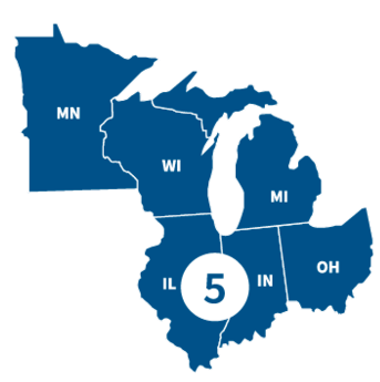 Illustration of the outline of FEMA's Region 5