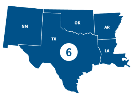 Illustration of the outline of FEMA's Region 6