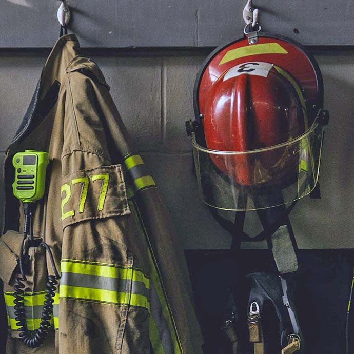 firefighter helmet and jacket