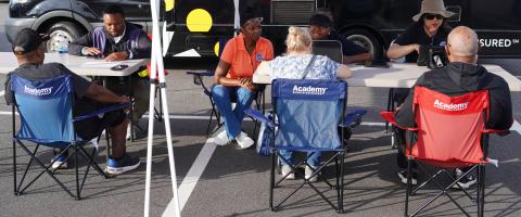 Caption: Greenville S.C. - (Oct. 4, 2024) - FEMA's Disaster Survivor Assistance provides assistance for a second day at The Insurance Village Outreach event to help the people affected by Hurricane Helene.