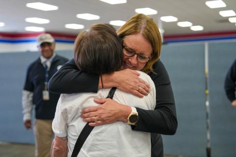 Caption: Hendersonville, NC (Oct. 21, 2024) - FEMA Administrator, Deanne Crisswell, meets with survivors of Hurricane Helene as well as staff supporting recovery efforts at a Disaster Recovery Center.