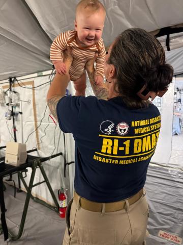 Caption: In response to Hurricane Helene, the Administration for Strategic Preparedness and Response deployed hundreds of responders and hundreds of tons of medical equipment to support North Carolina communities as part of the government-wide response to the devastation caused by the hurricane. Responders from ASPR’s National Disaster Medical System began providing care on October 1, 2024. To learn more about this response, visit aspr.hhs.gov/hurricane-helene. &nbsp;Photo provided by ASPR.