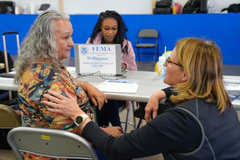 Caption: Hendersonville, NC (Oct. 21, 2024) - FEMA Administrator, Deanne Crisswell, meets with survivors of Hurricane Helene as well as staff supporting recovery efforts at a Disaster Recovery Center.